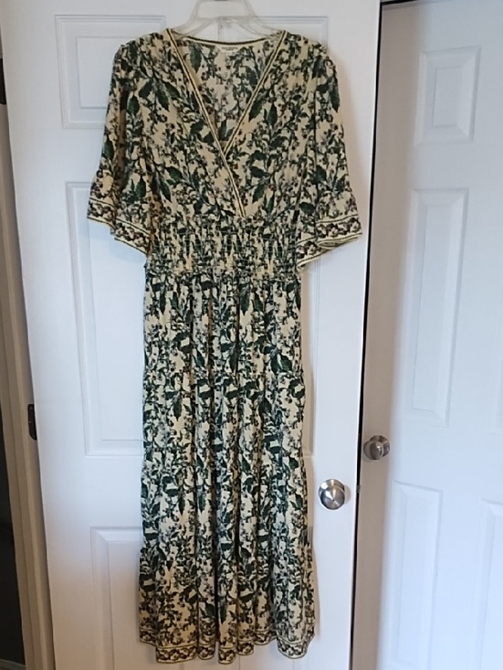 Max Studio Dresses & Skirts - Max Studio Cream Maxi Dress with Green Floral Print